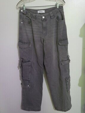 Ardene Wide Leg Multi-pocket Cargo Utility Jeans Gray Size 9 Y2K Skater Style